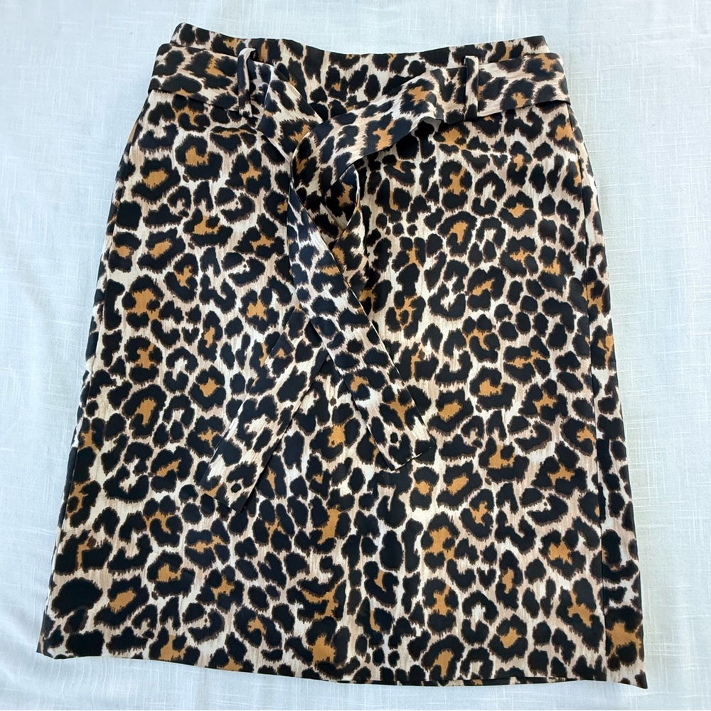 NWT J. Crew Animal Print A-Line Knee-Length Skirt with Tie Front Size 8